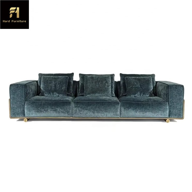 Luxury Design Home Furniture Modern Green Sofa Big Sectional Leather High Quality Stainless Steel Living Room Sofa