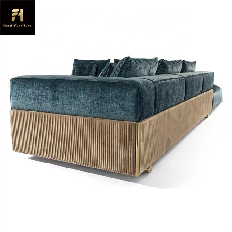 Luxury Design Home Furniture Modern Green Sofa Big Sectional Leather High Quality Stainless Steel Living Room Sofa