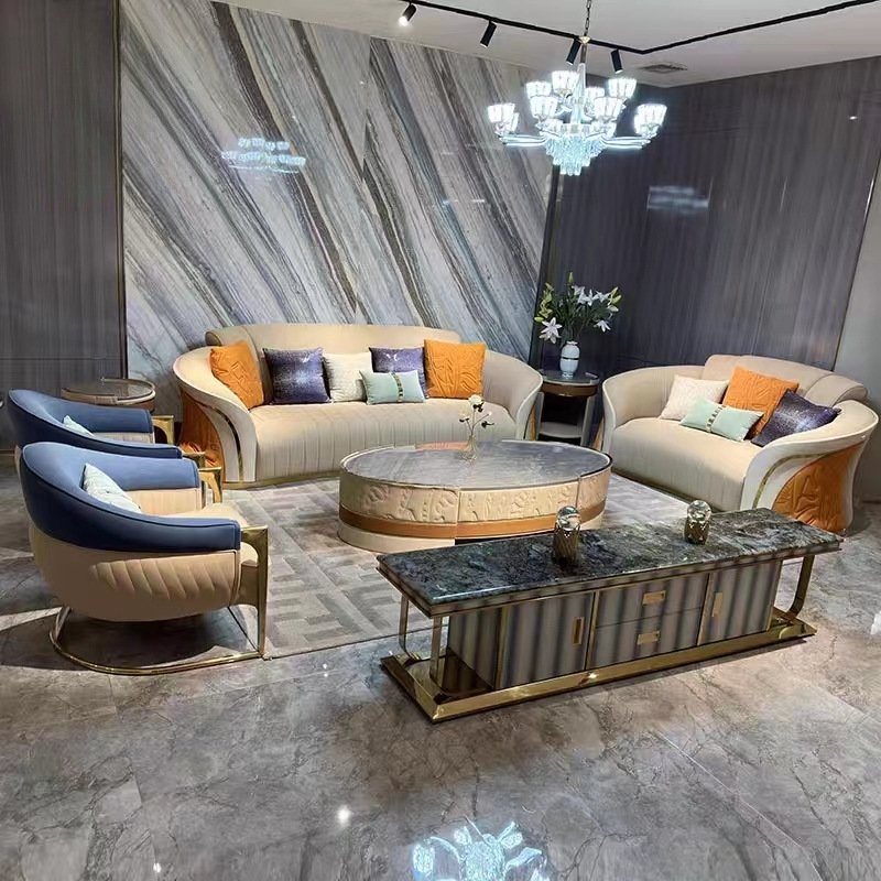 Italian Luxury Designer Large Unit Leather Art Sofa for Living Room Villa Mansion High-End Grand Treasure Sofa Combination