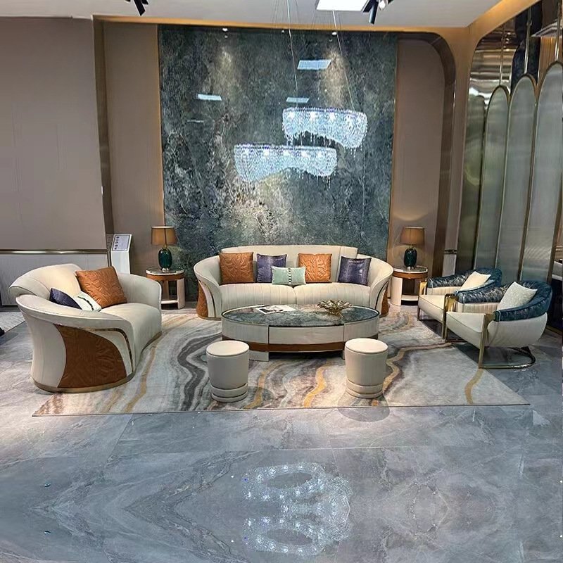 Italian Luxury Designer Large Unit Leather Art Sofa for Living Room Villa Mansion High-End Grand Treasure Sofa Combination