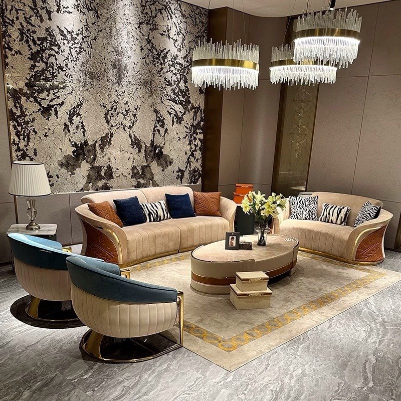 Italian Luxury Designer Large Unit Leather Art Sofa for Living Room Villa Mansion High-End Grand Treasure Sofa Combination