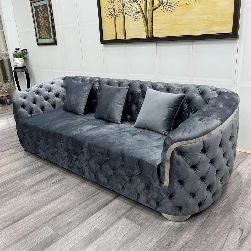 Modern Living Room Velvet Fabric Sweet Sofa Set With Gold Stainless Steel for home office hotel chesterfield couch sofas