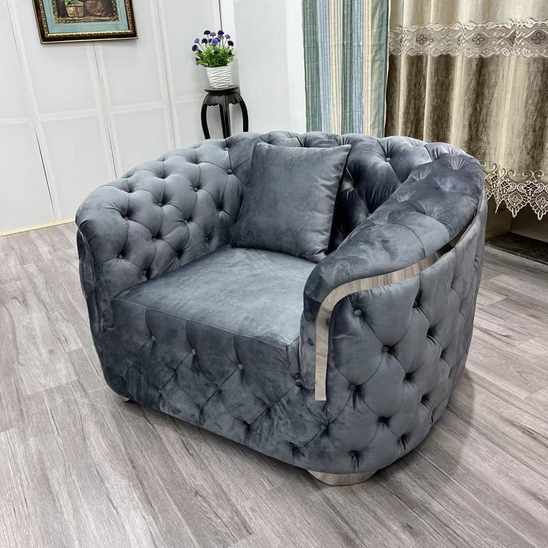 Modern Living Room Velvet Fabric Sweet Sofa Set With Gold Stainless Steel for home office hotel chesterfield couch sofas