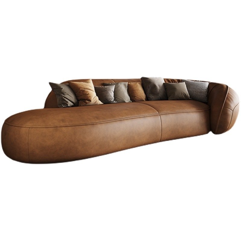 Genuine leather sofa Italian minimalist and luxurious modern minimalist living room, straight row three seater leather art sofa