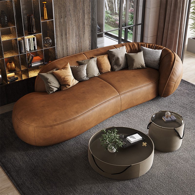 Genuine leather sofa Italian minimalist and luxurious modern minimalist living room, straight row three seater leather art sofa