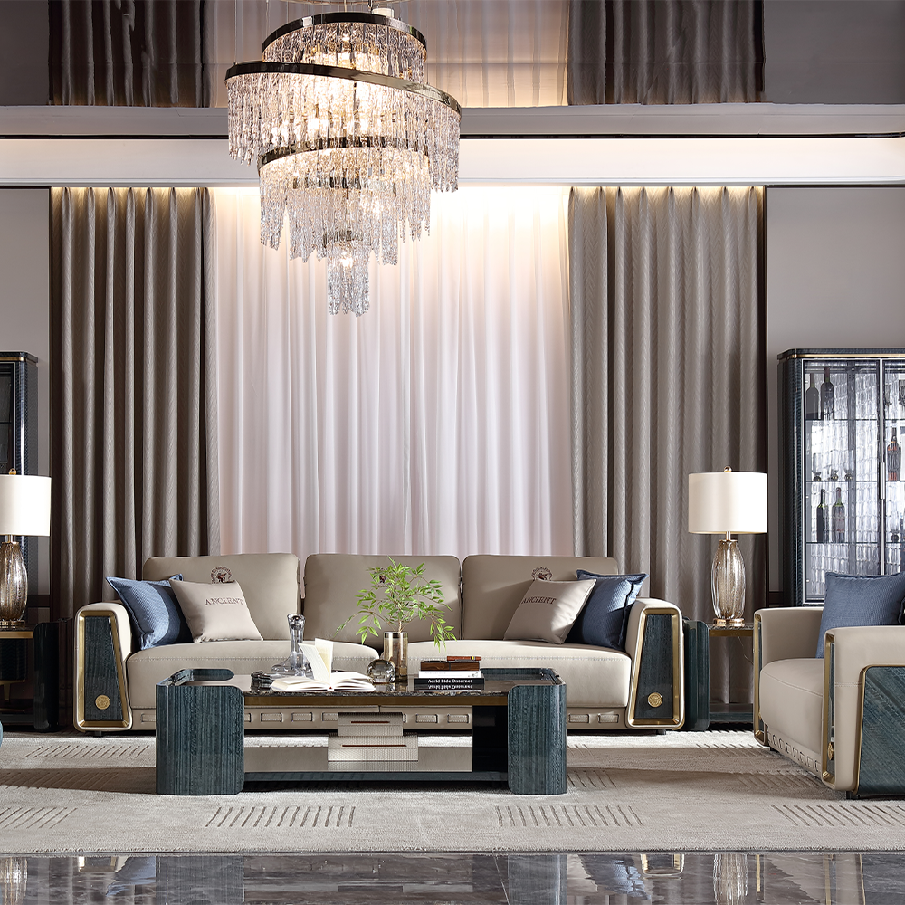 Italian Minimalist Genuine Leather Sofa Living Room Sofa Set Straight Row Three Seater Furniture Sofa