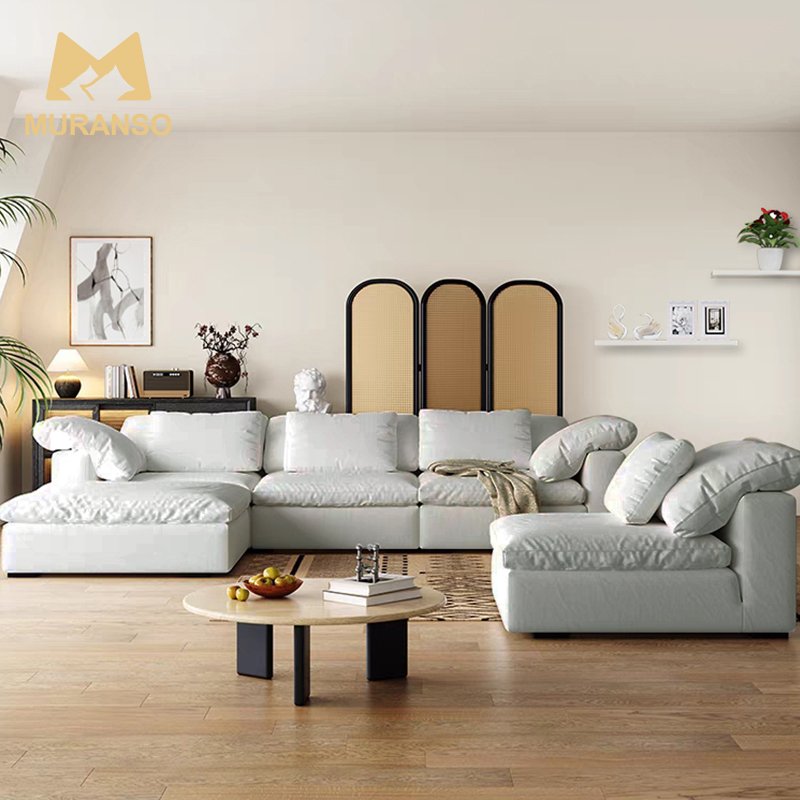 Nordic Minimalist Beige Modular Sectional Sofa Set 3 Seater Living Room Sofa Comfortable White Couch With Chaise