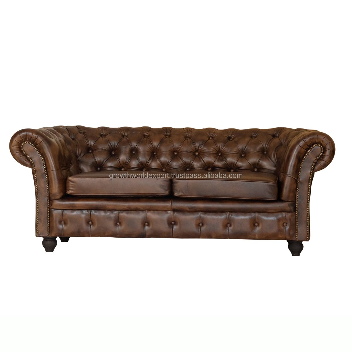 Best Vintage Tapper Hand 2 Seater Dark Brown Cushion Chesterfield Leather Sofa Restaurant Sofa Vintage Living Room Furniture