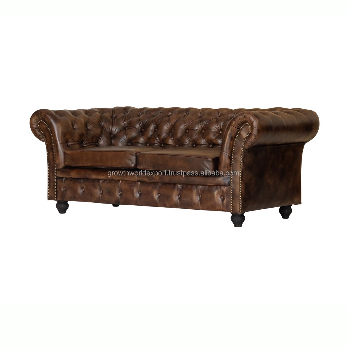 Best Vintage Tapper Hand 2 Seater Dark Brown Cushion Chesterfield Leather Sofa Restaurant Sofa Vintage Living Room Furniture