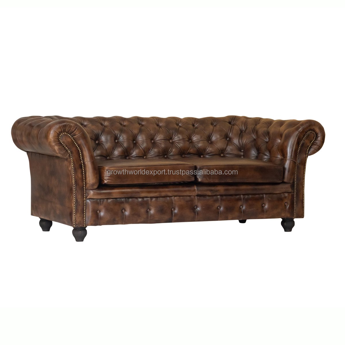 Best Vintage Tapper Hand 2 Seater Dark Brown Cushion Chesterfield Leather Sofa Restaurant Sofa Vintage Living Room Furniture