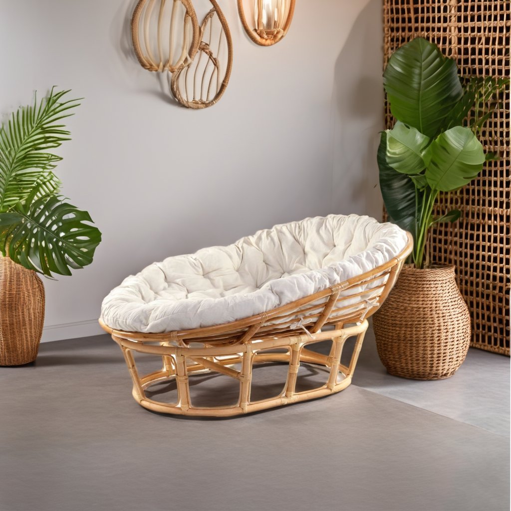 Indonesian Handmade Simple Style Living Room Furniture Relaxing Rattan Cane Frame Sofa Bed for Home or Villa Use