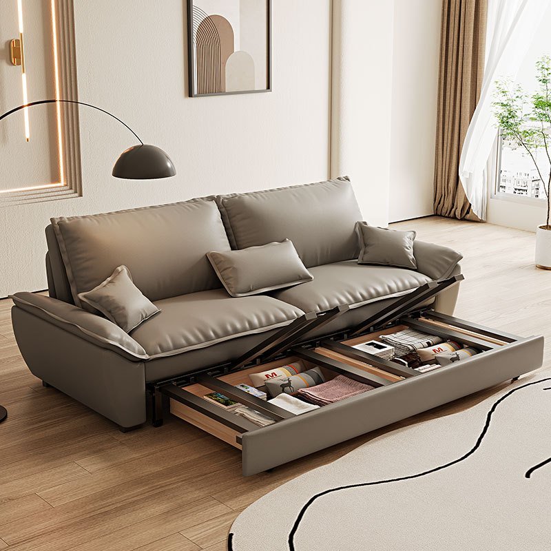 New Design Small Home Furniture Storage Microfiber Fabric Folding Dark Gray Living Room Sofa Bed