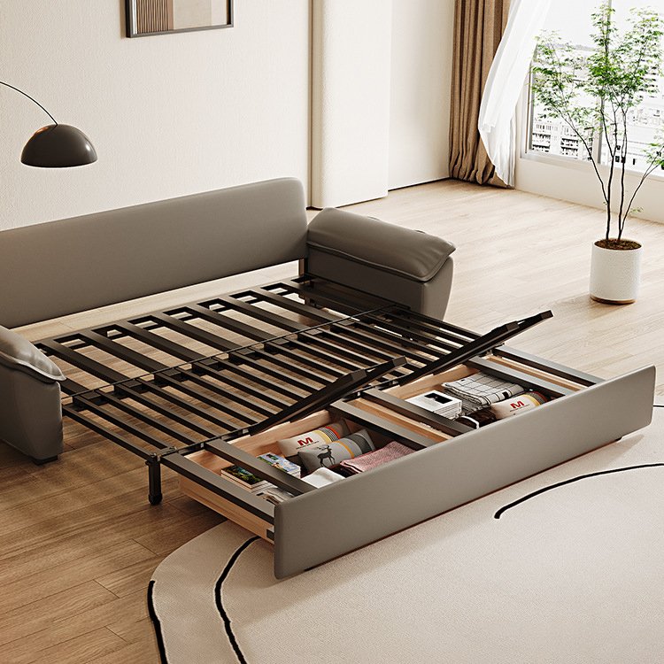 New Design Small Home Furniture Storage Microfiber Fabric Folding Dark Gray Living Room Sofa Bed