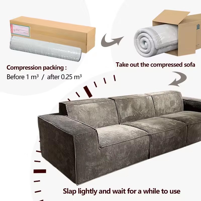 NOVA Corduroy Fabric Sectional Living Room Sofas In Box Compressed Packing Couch Sets Modular Lounge Sofa Modern Home Furniture