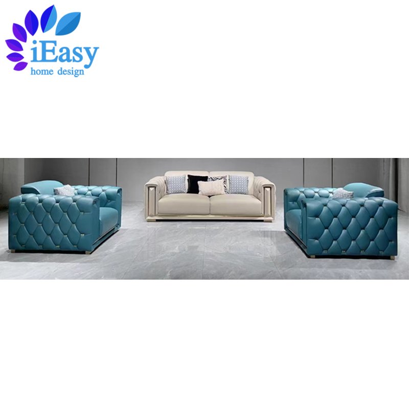 iEasy furniture best price 100% pure leather stainless steel frame luxury sofa sets 3 piece living room sofa 3 piece sofa set