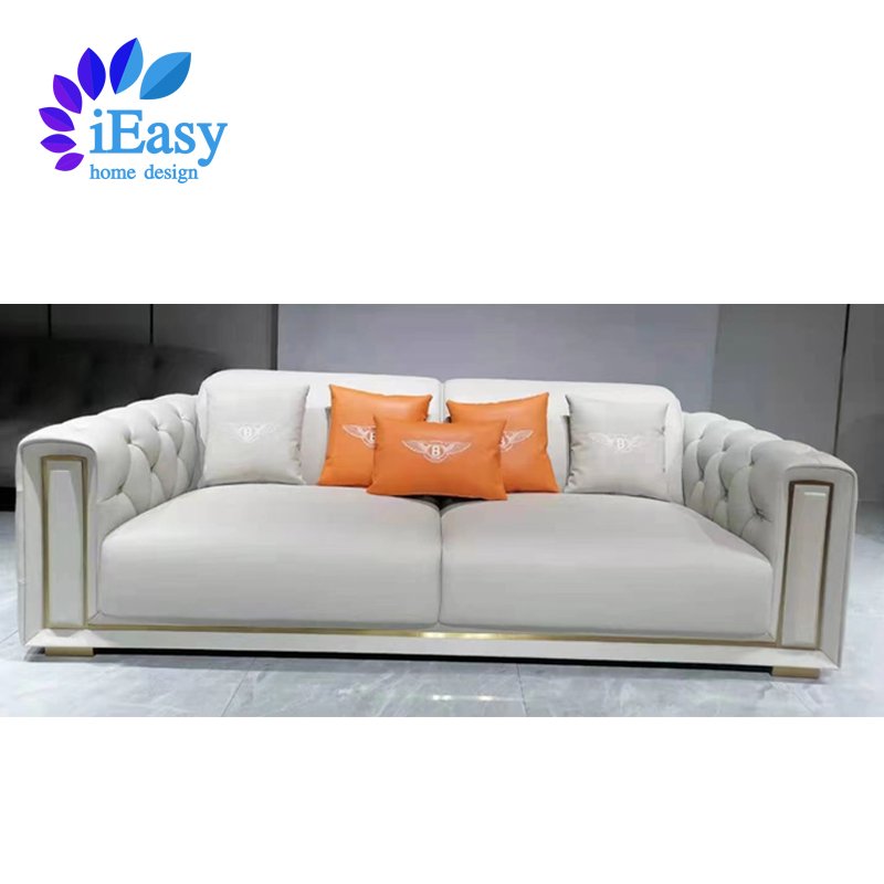 iEasy furniture best price 100% pure leather stainless steel frame luxury sofa sets 3 piece living room sofa 3 piece sofa set