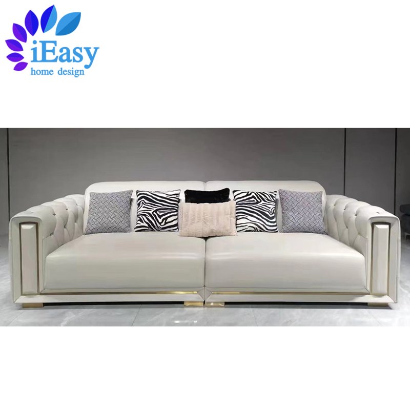 iEasy furniture best price 100% pure leather stainless steel frame luxury sofa sets 3 piece living room sofa 3 piece sofa set