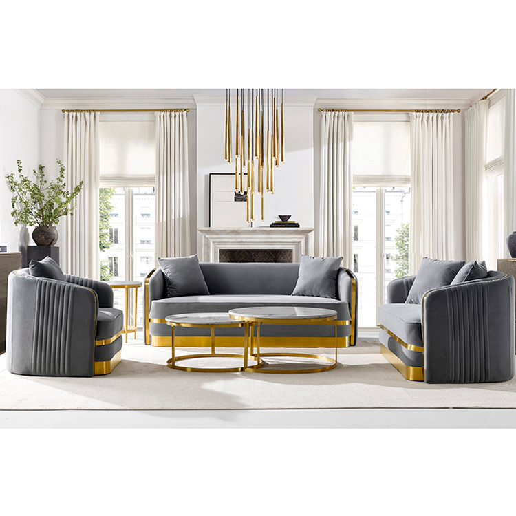 Hot sale modern luxury design stainless steel frame furniture living room sofa