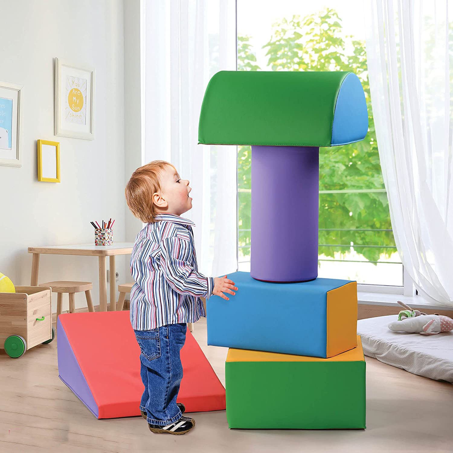 Climb And Crawl Activity Play Set,Climbing Lightweight Foam Shape toy for toddlers 5 Piece Soft zone climbing blocks