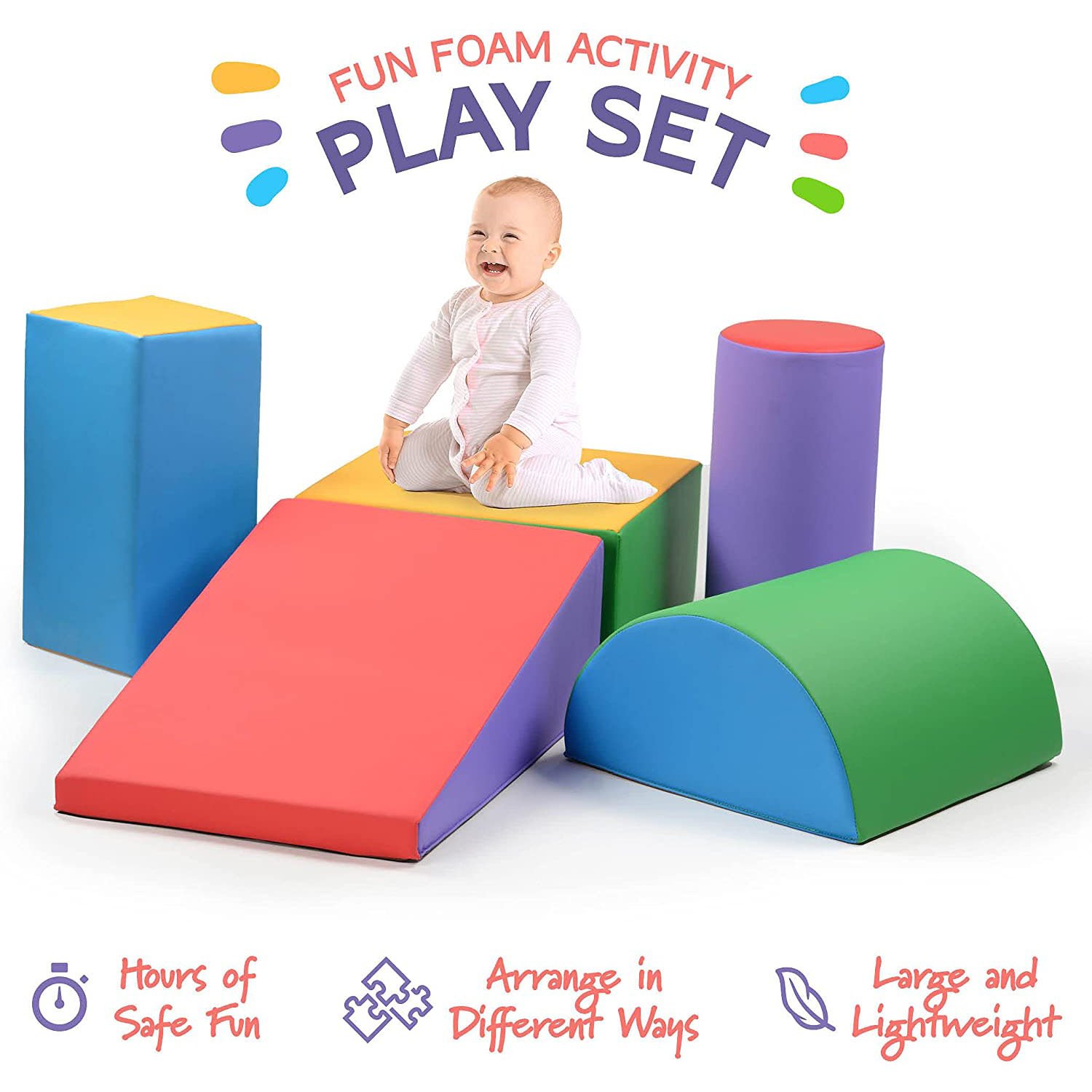 Climb And Crawl Activity Play Set,Climbing Lightweight Foam Shape toy for toddlers 5 Piece Soft zone climbing blocks