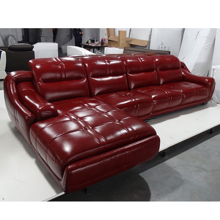 Brown color L shape 1+3+couch modern genuine leather living room sofas