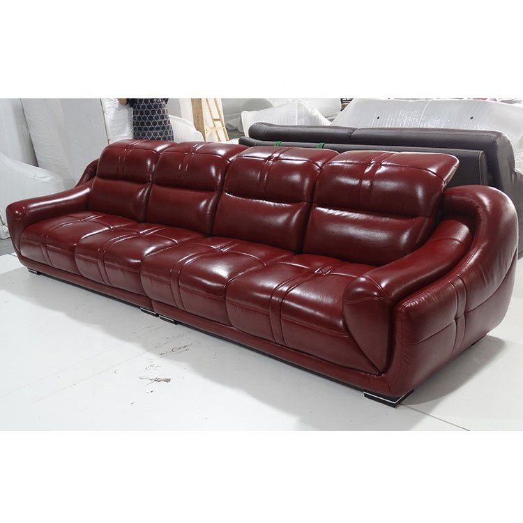 Brown color L shape 1+3+couch modern genuine leather living room sofas