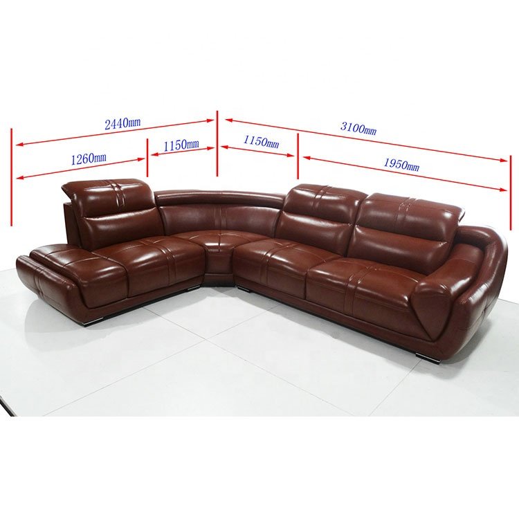Brown color L shape 1+3+couch modern genuine leather living room sofas