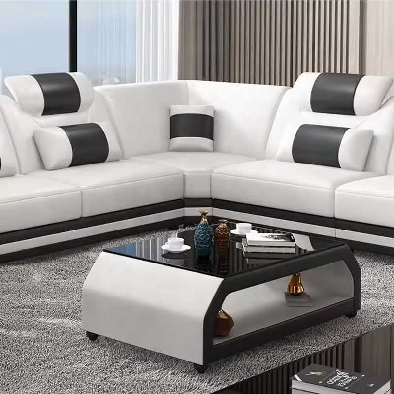 American style hot sale fashion living room sofas white led lights, modern classic luxury genuine leather sofa set