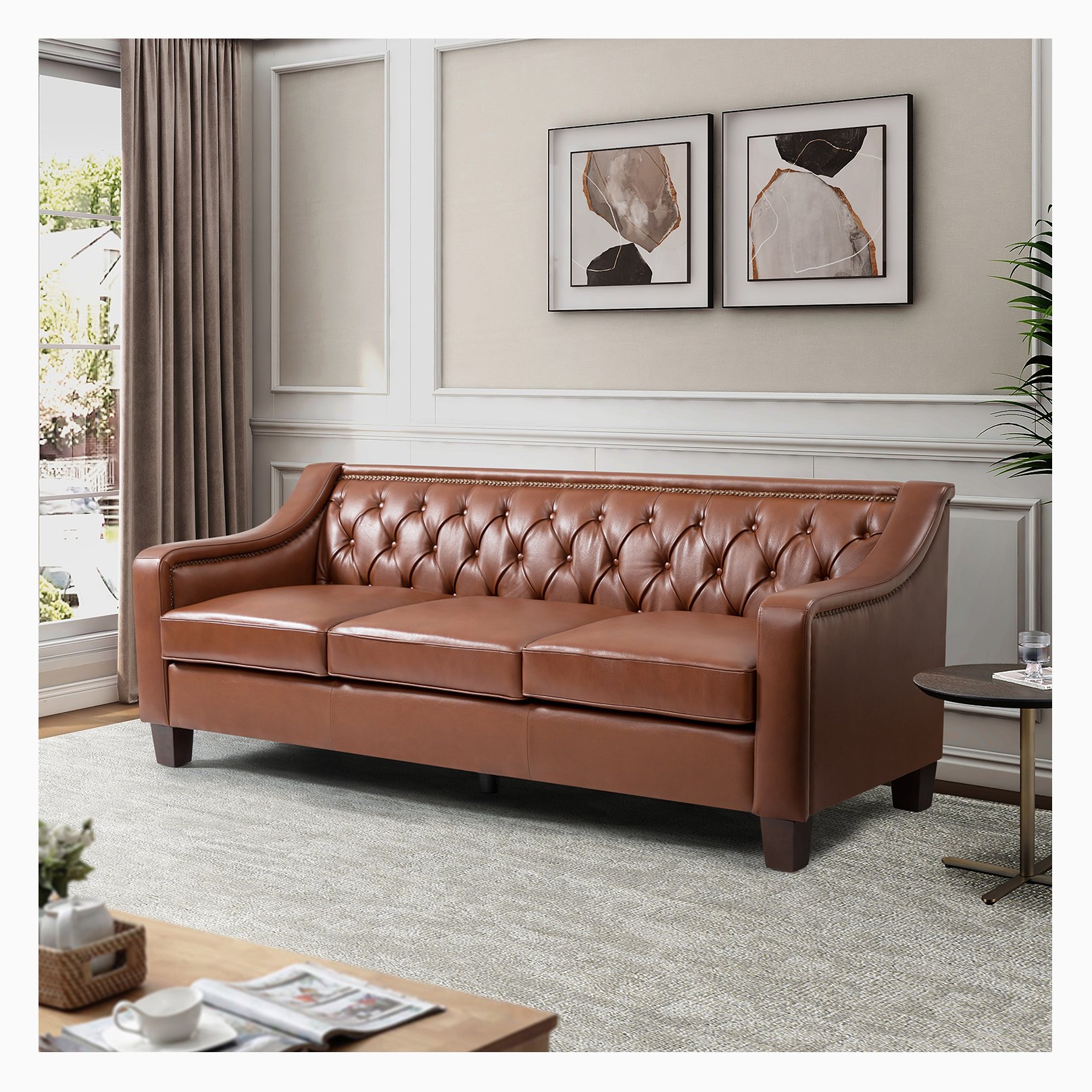 American style modern Living Room Furniture Chesterfield Sofa set 3 seater design tufted leather chesterfield sofa