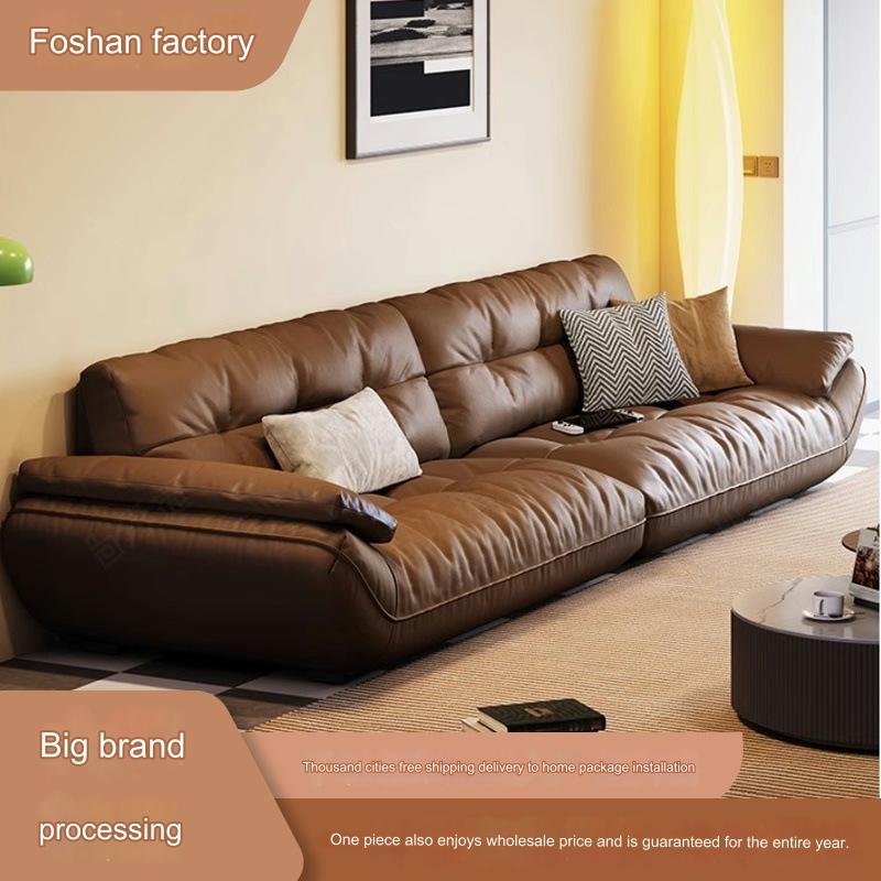 Italian light luxury leather sofa with cowhide top layer simple modern living room sofas custom sailboat cloud lined sofa