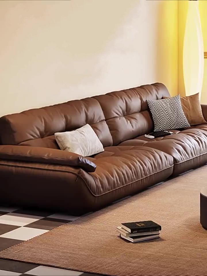 Italian light luxury leather sofa with cowhide top layer simple modern living room sofas custom sailboat cloud lined sofa