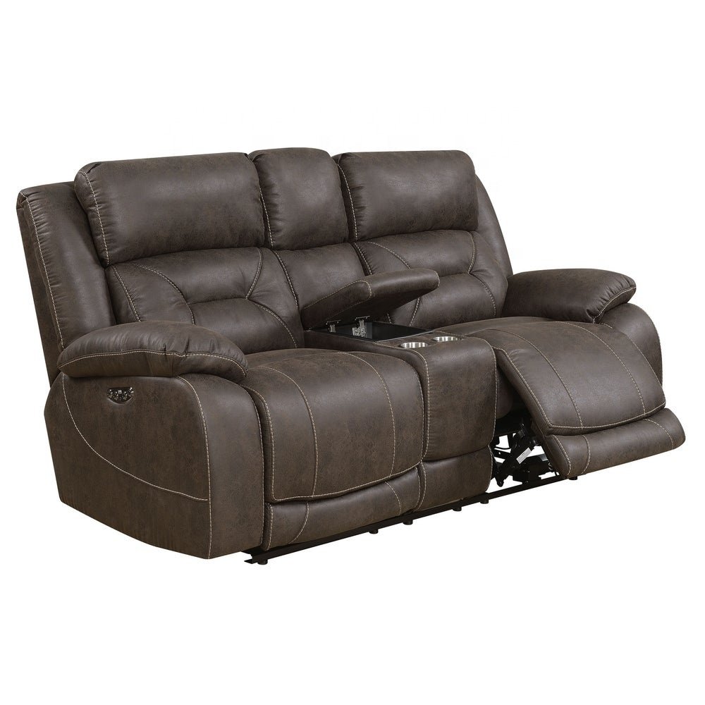 Super Faux Suede fabric power living room home theater recliner sectional sofa set with console and power headrest