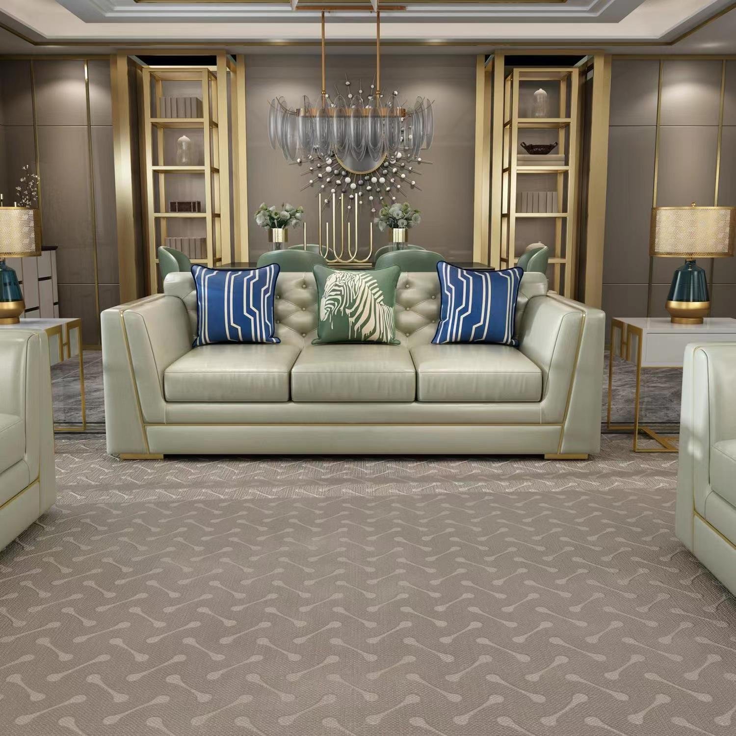 Customization villa apartment italian light leather art luxury sofa armchair set sky blue fancy home furniture living room sofas