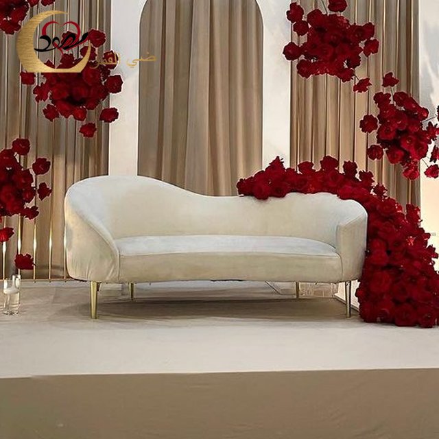 Simple design white velvet loveseat sofa set for bride and groom