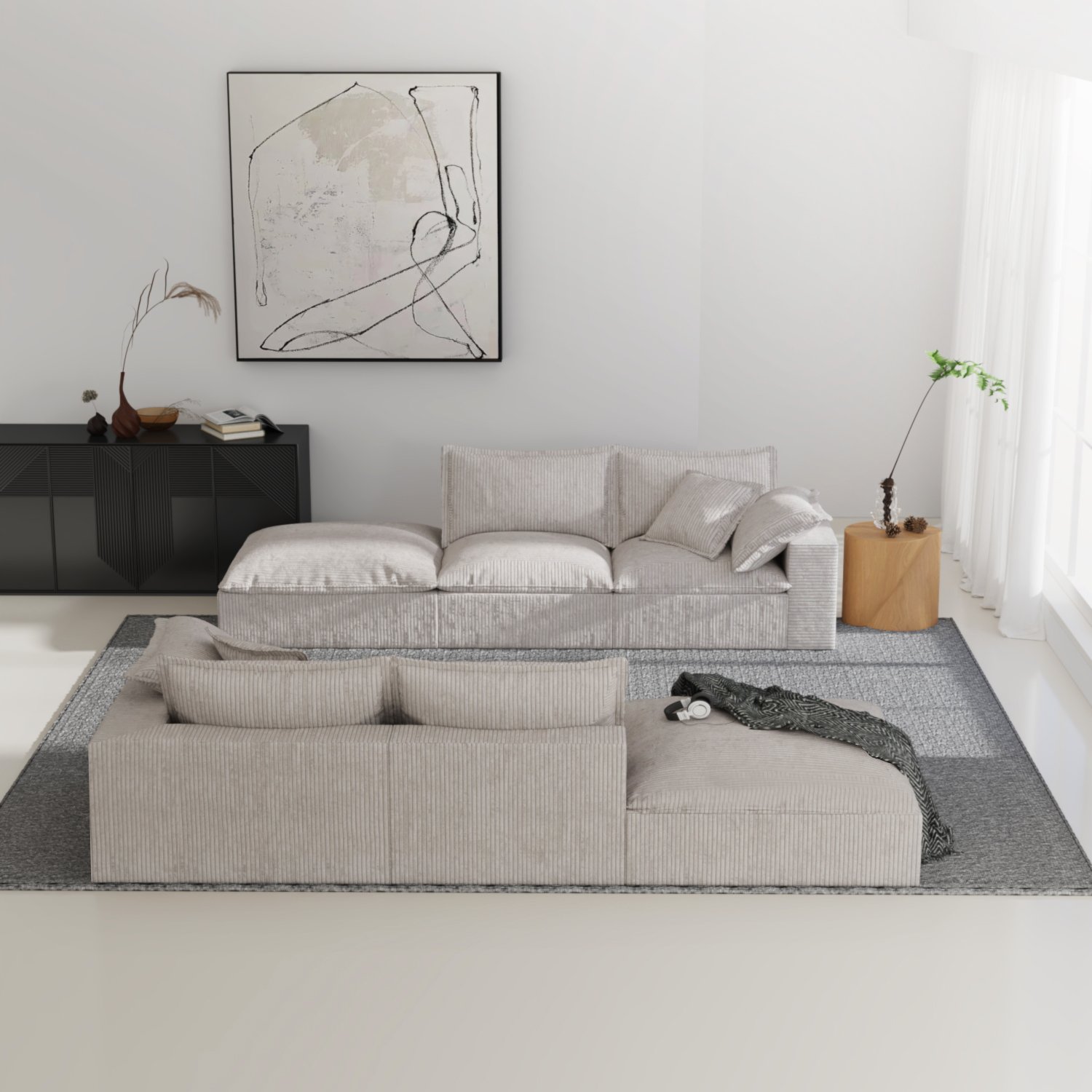 Saien Design Chenille Corduroy Deep bed Seat Sofas Couches Foam modern Detachable Cushion Removable cover living room sofas