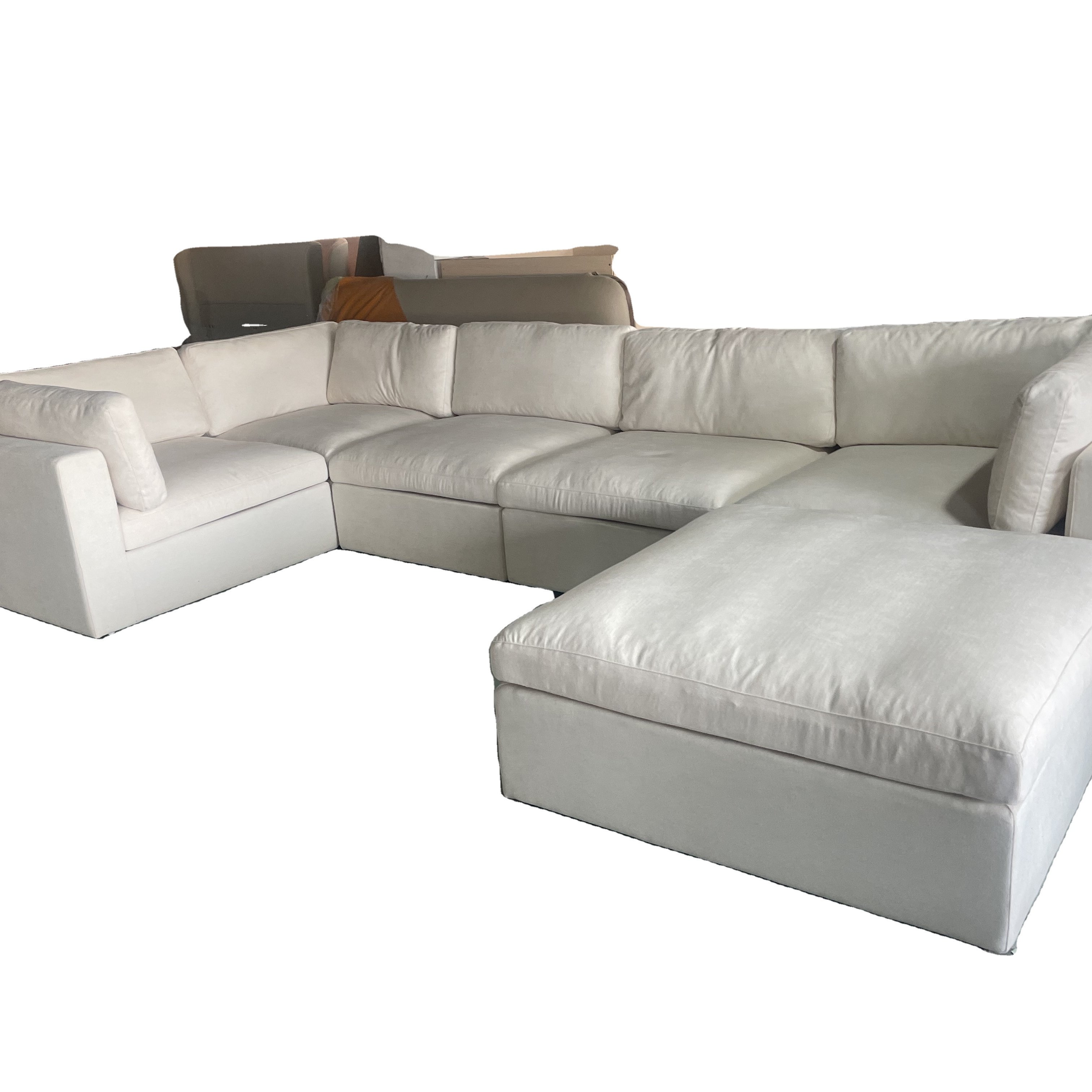Living Room Furniture Waterproof Fabric Modular Corner Sofa Furniture Feather Filling White Modular Corner Cream Sectional Sofa
