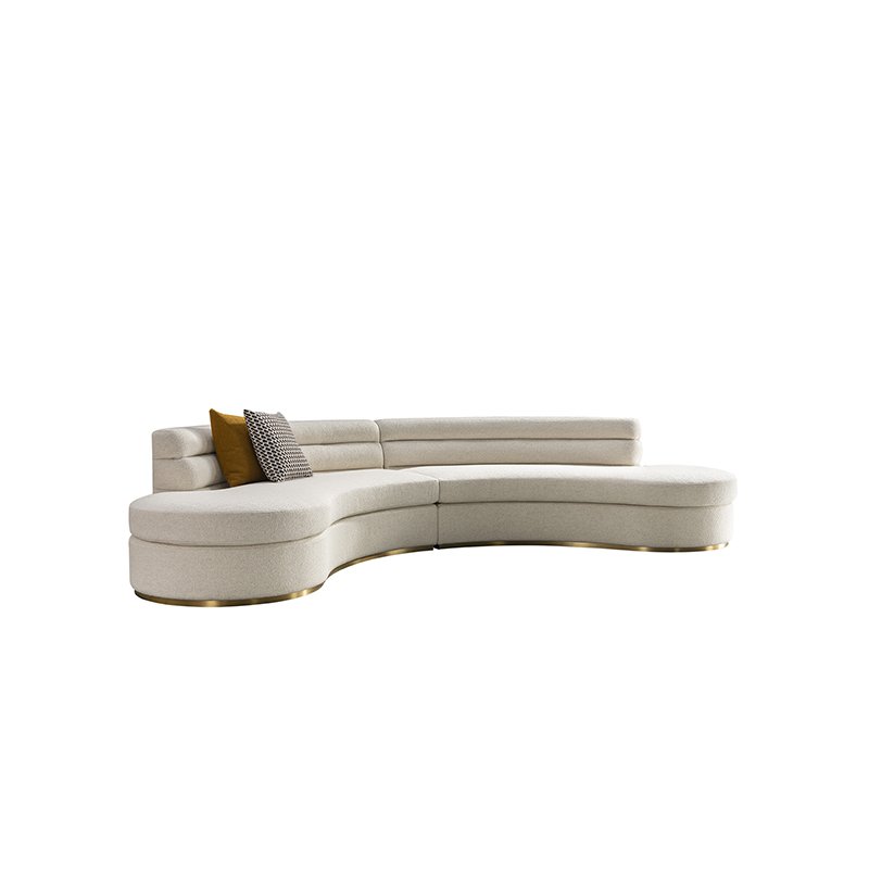 Luxury Gold Stainless Steel Curved Sectional Couch Living Room Furniture Hotel Home White Cotton Linen Sofa