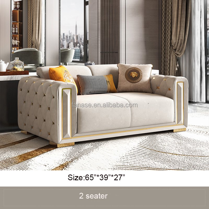 Custom Wholesale Stainless Steel Tufted Sofa Set Designs Modern Luxury Upholstered Velvet Sectional Living Room Sofas for Home