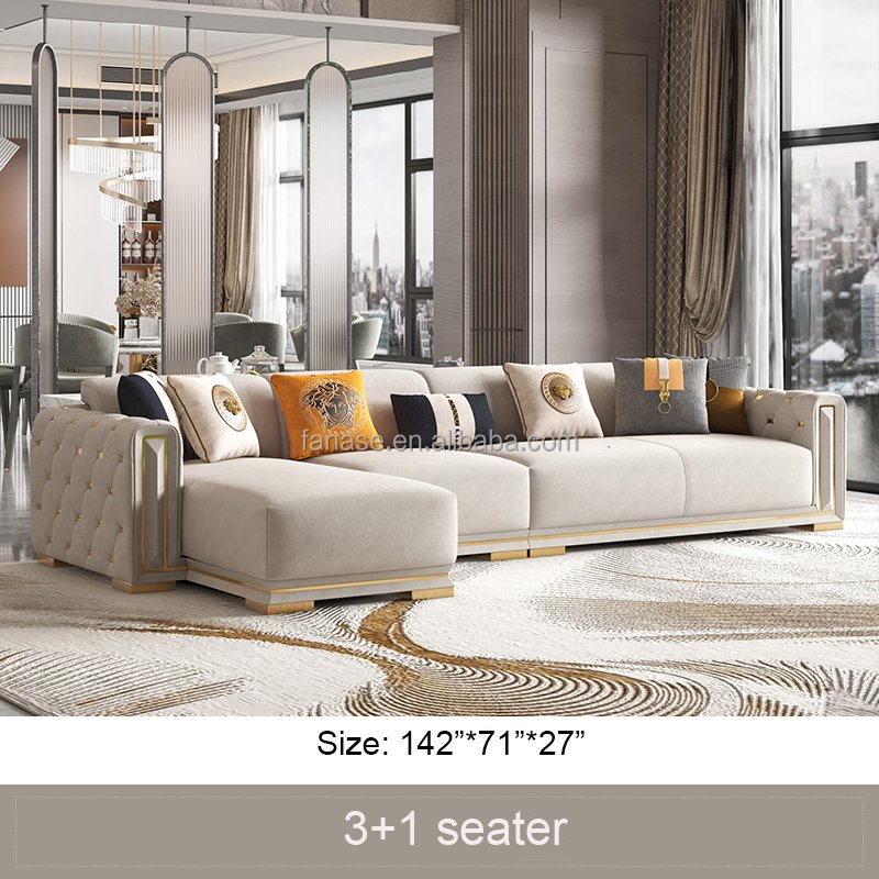 Custom Wholesale Stainless Steel Tufted Sofa Set Designs Modern Luxury Upholstered Velvet Sectional Living Room Sofas for Home