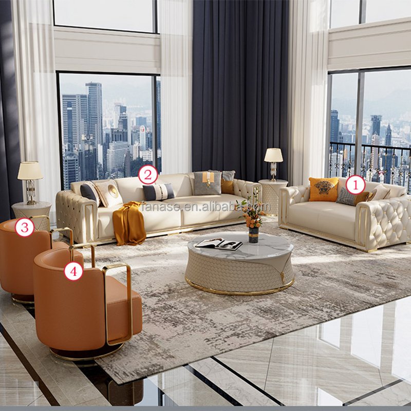 Custom Wholesale Stainless Steel Tufted Sofa Set Designs Modern Luxury Upholstered Velvet Sectional Living Room Sofas for Home