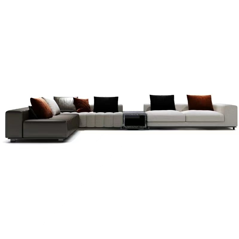 High Quality Modern Napa Skin Layer Lounge Latest Minimal Goose Down L Shape Living Room Sofa