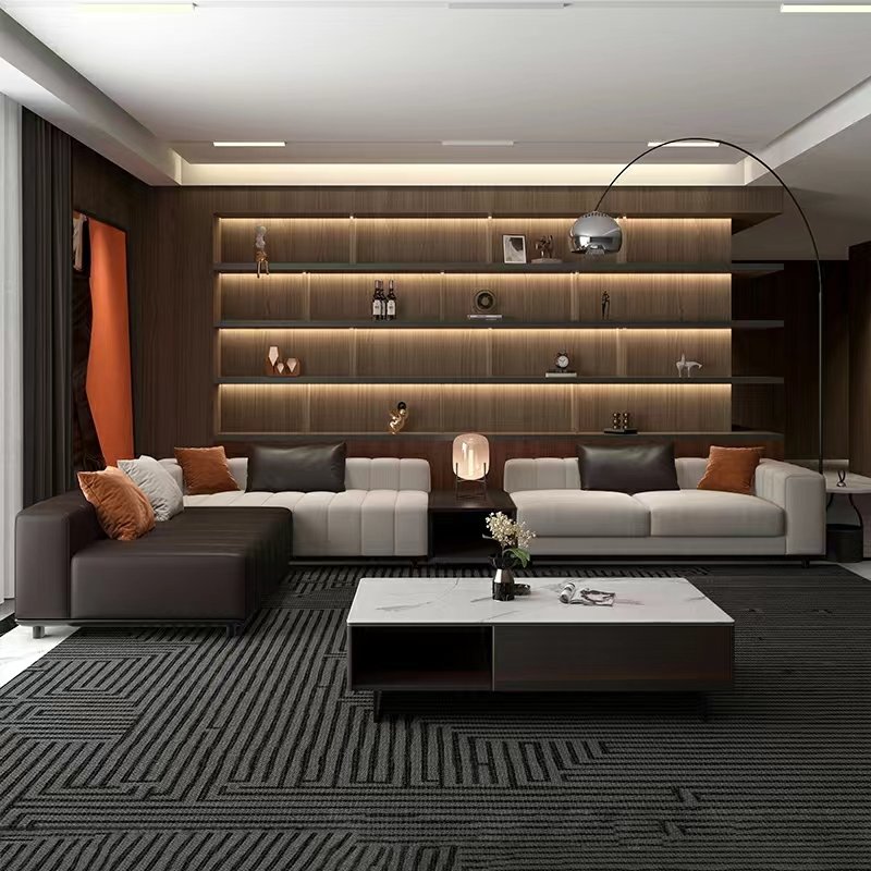 High Quality Modern Napa Skin Layer Lounge Latest Minimal Goose Down L Shape Living Room Sofa