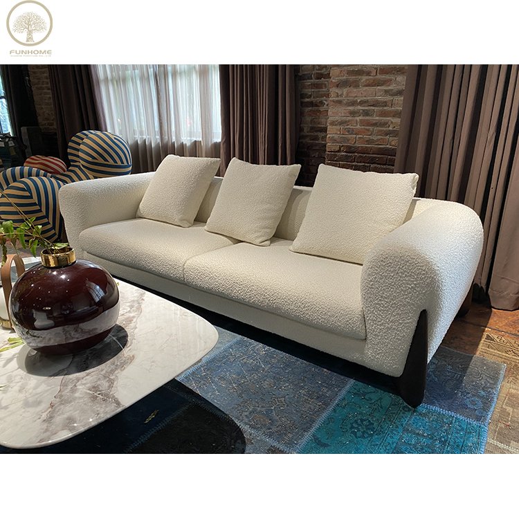 Teddy Fabric Classic Sofa Set Furniture Couch Living Room Sofa With Imported Black Walnut