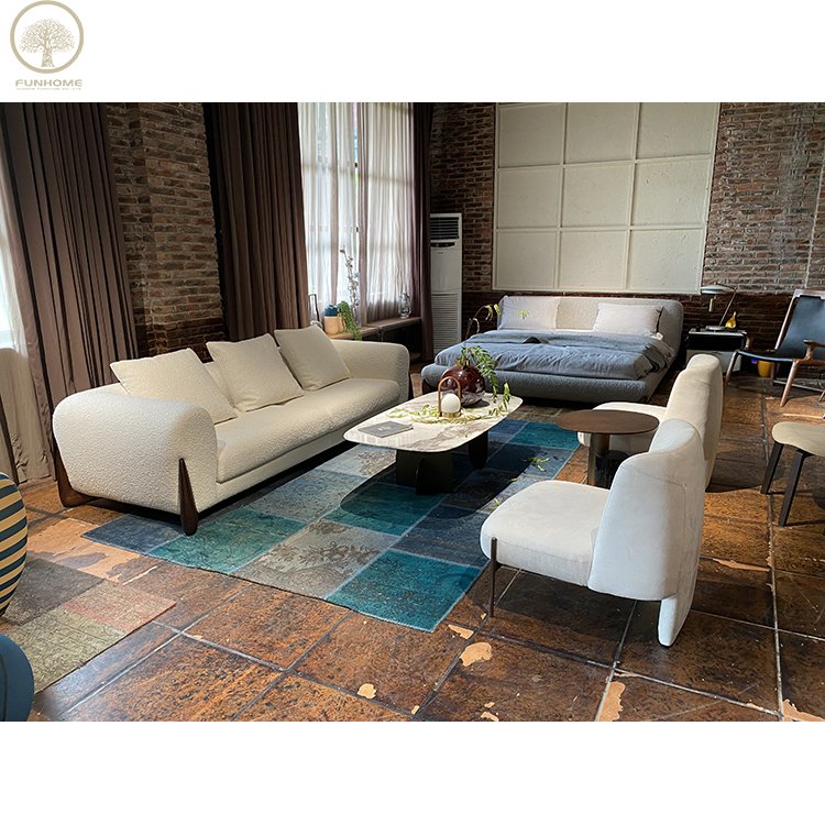 Teddy Fabric Classic Sofa Set Furniture Couch Living Room Sofa With Imported Black Walnut