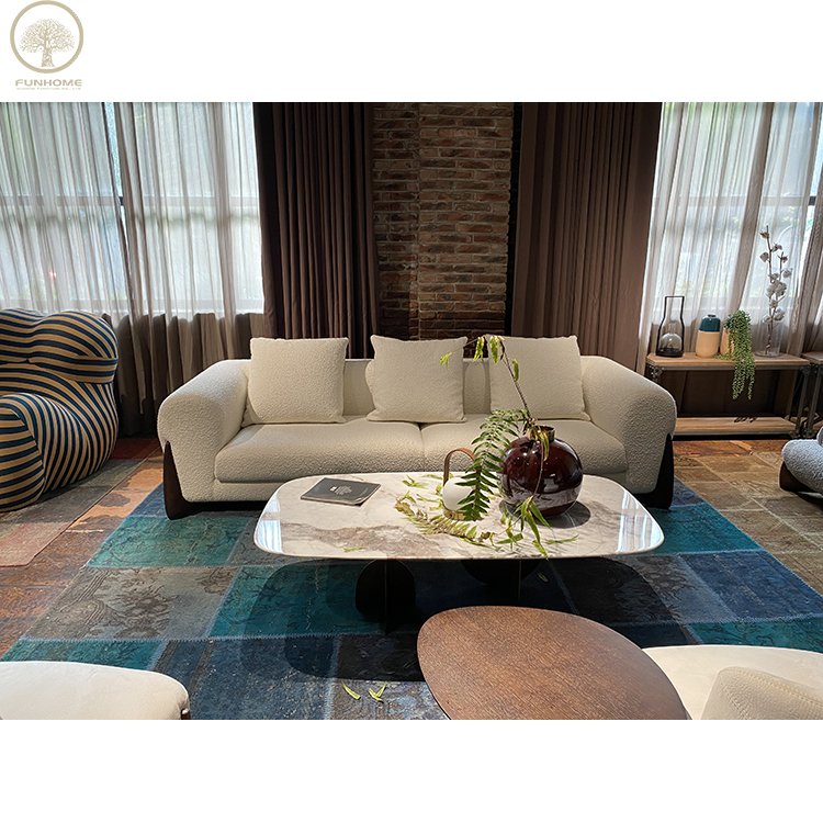 Teddy Fabric Classic Sofa Set Furniture Couch Living Room Sofa With Imported Black Walnut
