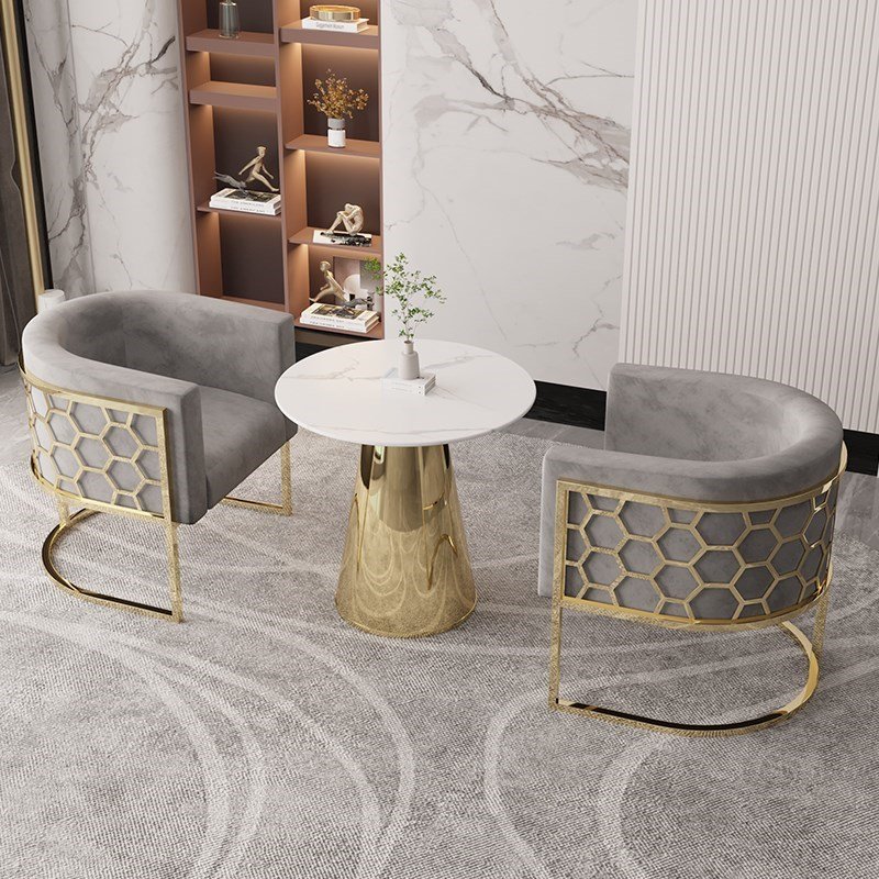 Furnistyle Full Leather Or Fabric Sofa Set Designs Living Room Gold Stainless Steel Frame Sofa Set Modern Luxury Sofa Couch