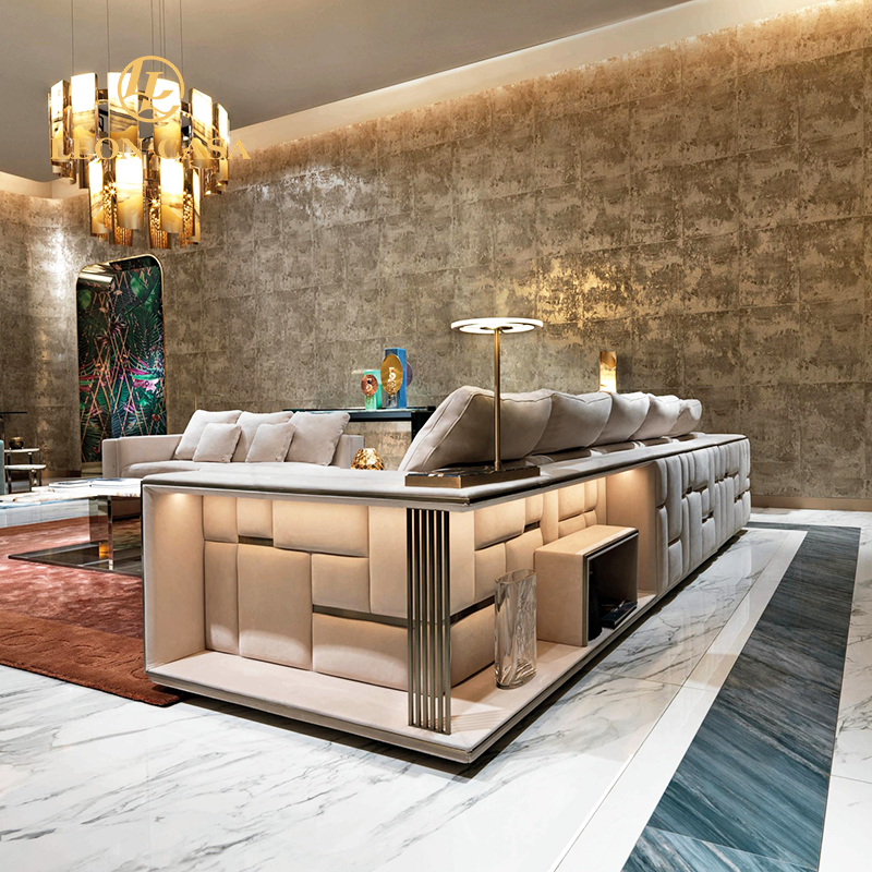 Custom Made Italian Luxury Villa Living Room Furniture High End Sofa High Quality Sofa Set Modern Luxury Leather Sofa