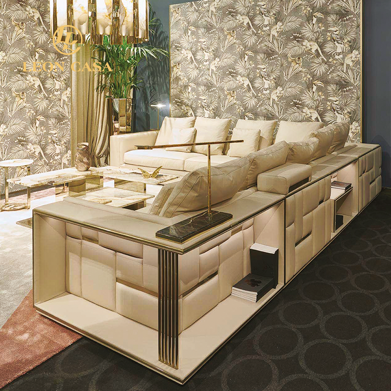 Custom Made Italian Luxury Villa Living Room Furniture High End Sofa High Quality Sofa Set Modern Luxury Leather Sofa