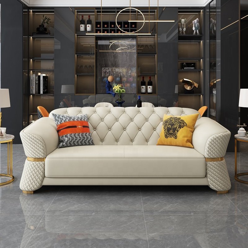 European stylish upholstery chesterfield leather sofa modern villa sectional couch living room sofas set with chaise furniture
