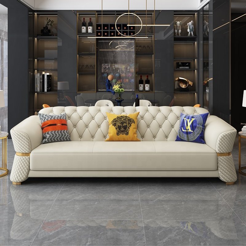 European stylish upholstery chesterfield leather sofa modern villa sectional couch living room sofas set with chaise furniture
